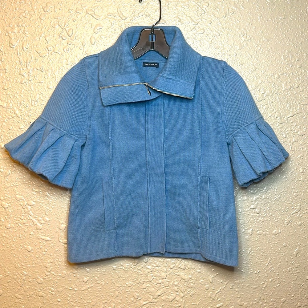 MAGASCHONI Top Light Blue Sweater short sleeve with zipper Size Small